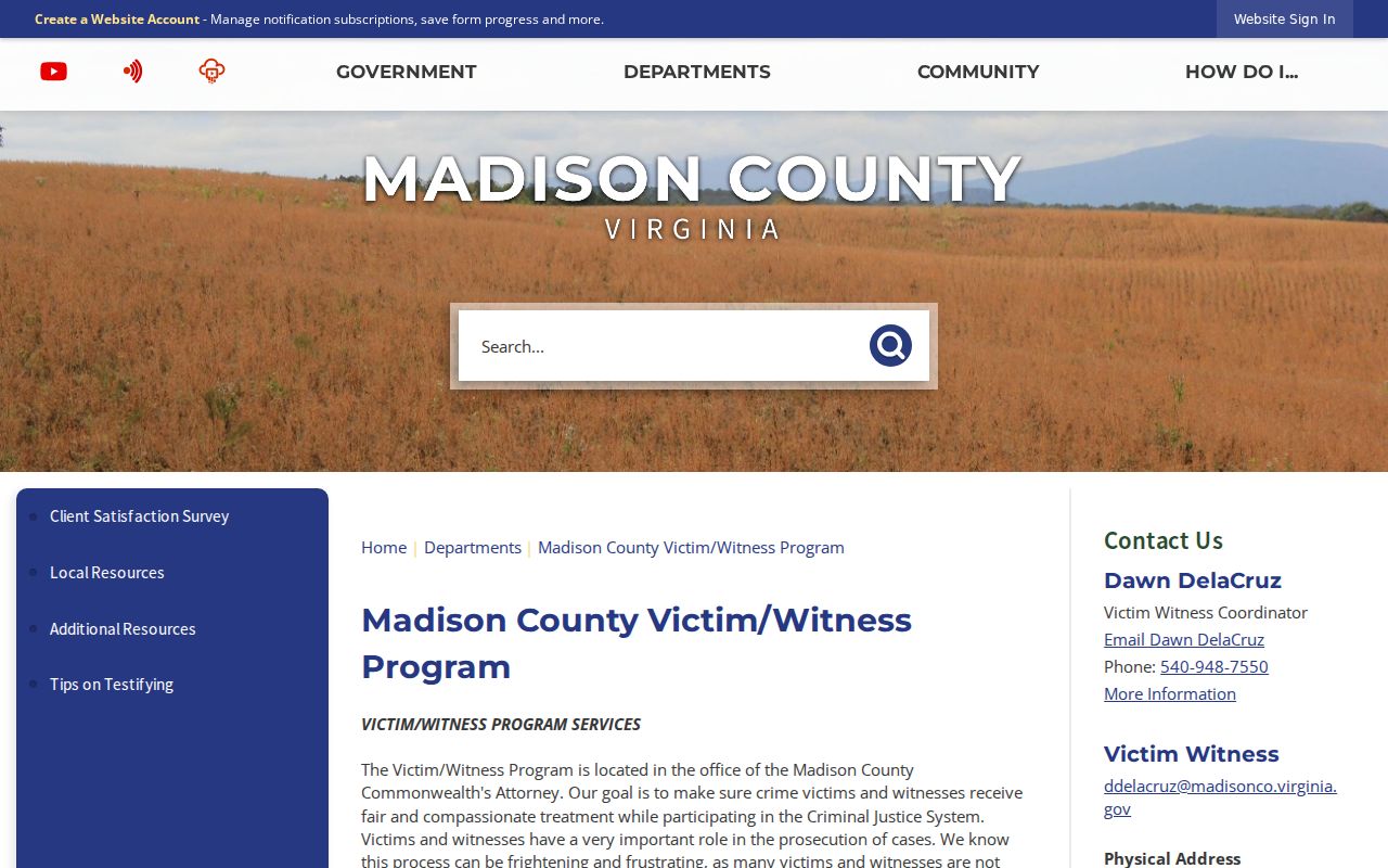 Madison County Victim Witness support after an arrest case
