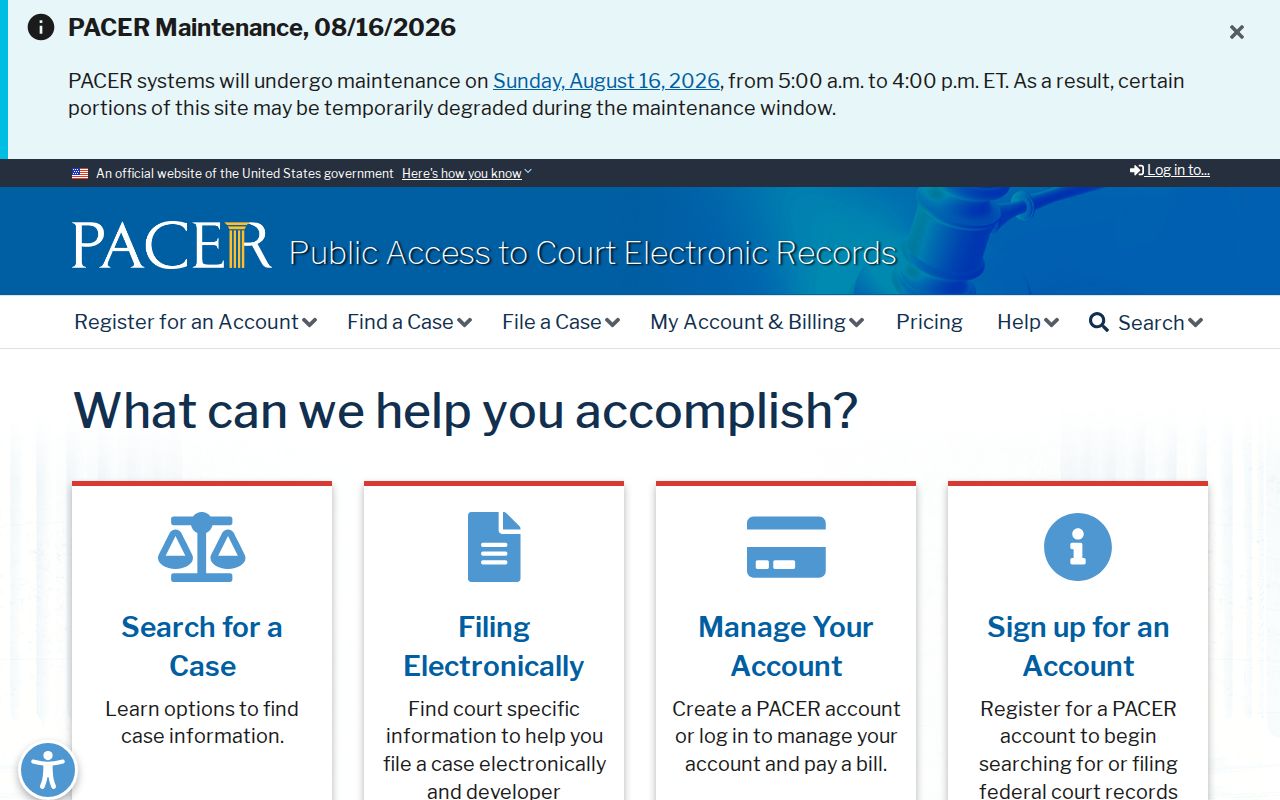 Federal criminal court case access for Madison County through PACER