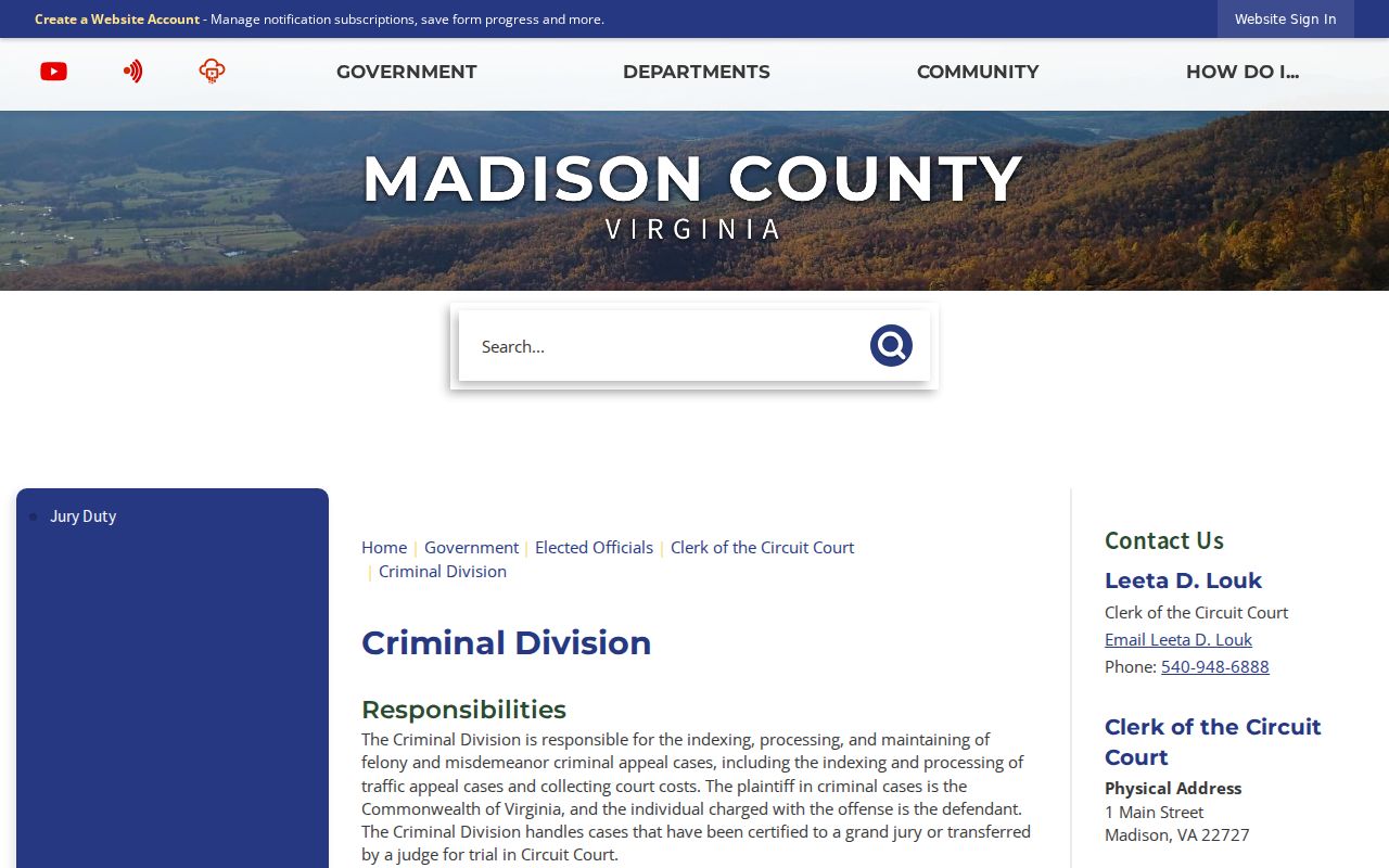 Madison County criminal record links at the Circuit Court clerk